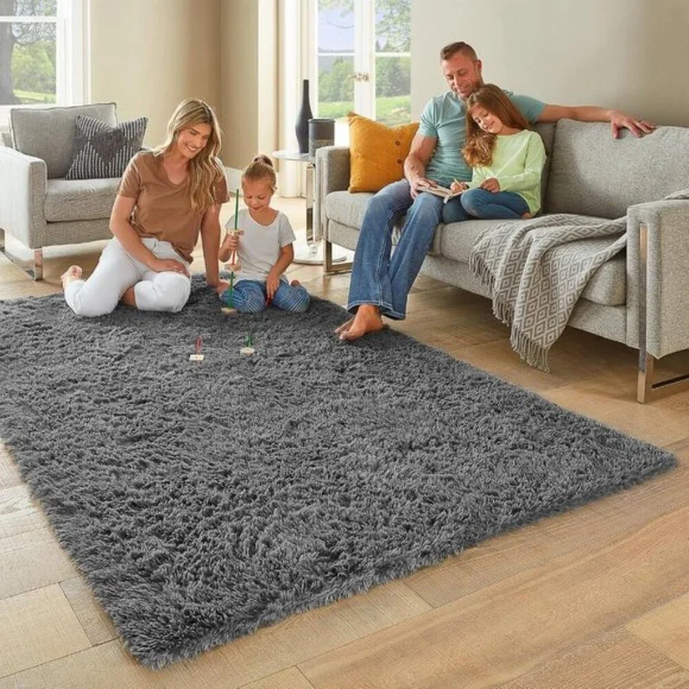 New 4x6 Grey Area Rug, Fluffy Soft Shag Carpet for Bedroom, Living Room, Kids